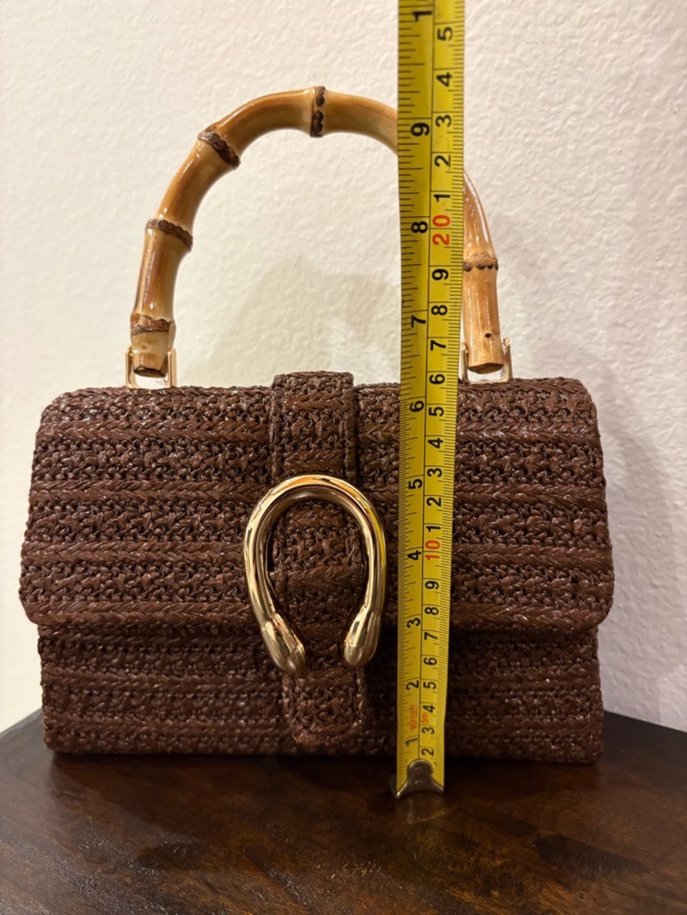 Tommy Bahama Brown Woven Crossbody with Bamboo Handle - Picture 4 of 7